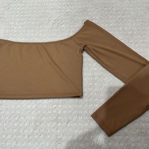 Tan off the shoulder cropped top